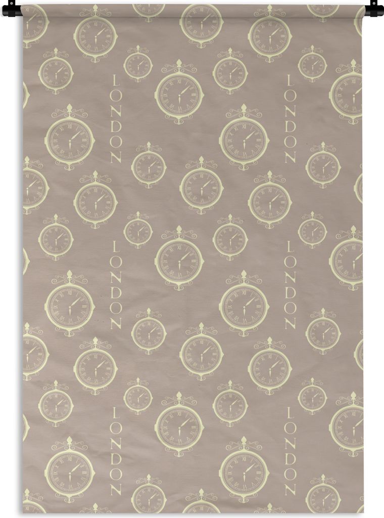 MuchoWow Wandteppich Wandbehang London - Uhr - Muster - Vintage 120x180 cm Tapisserie Dekoration Wandtuch - Schlafzimmer - Dekorationen für das ...