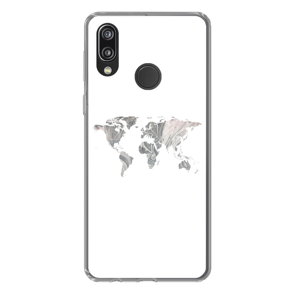 MuchoWow Handyhülle Schutzhülle Hülle für Huawei P20 Lite (2020) Weltkarte - Muster - Schwarz Silikon Softcase Handy Hülle - Kartenhalter