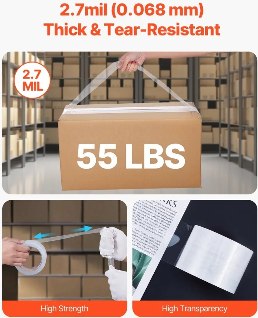 Pack de 6 rubans d'emballage transparents 76,2mm x 60m adhésif fort