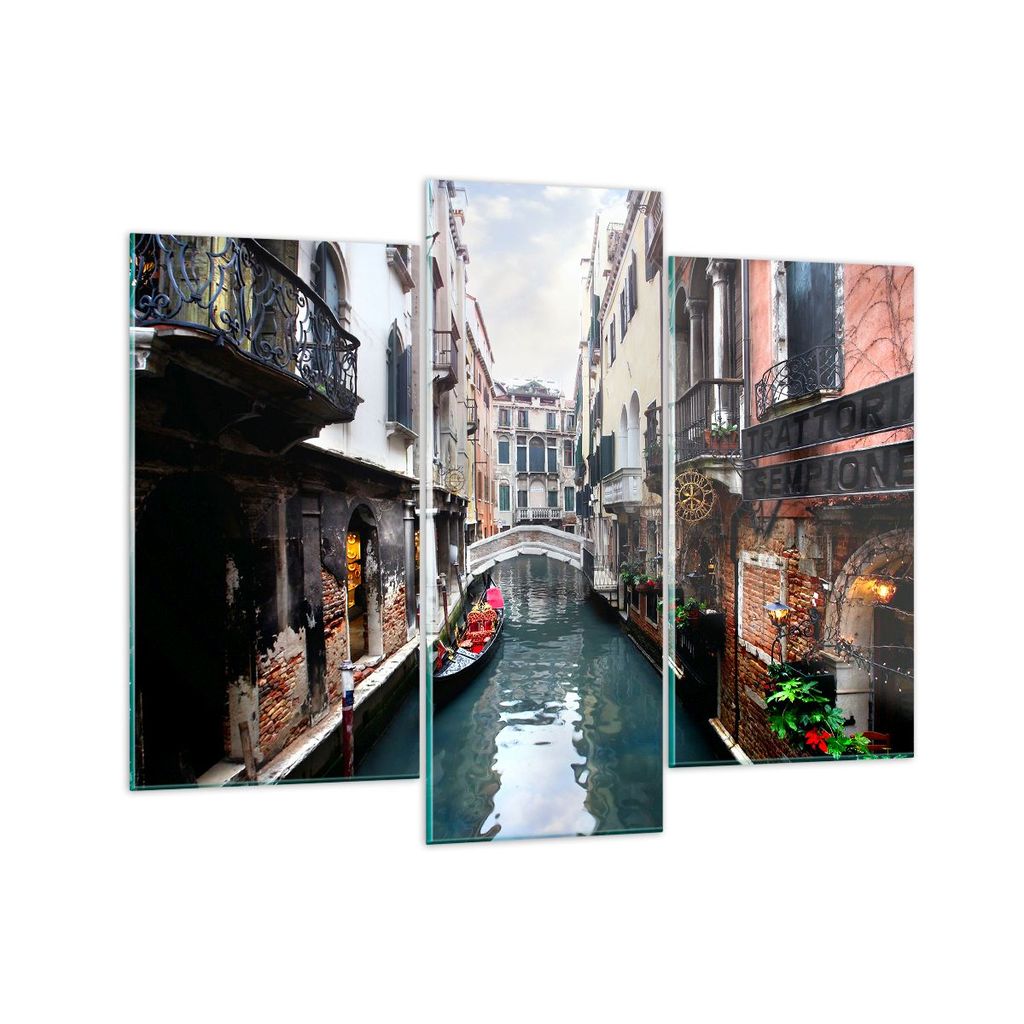 Bilder auf glas - Boot Brücke Tourismus Venedig - 130x100cm - Glasbilder - Wandbilder - Kunstdruck - zum Aufhängen bereit - Wanddekoration aus Gl...