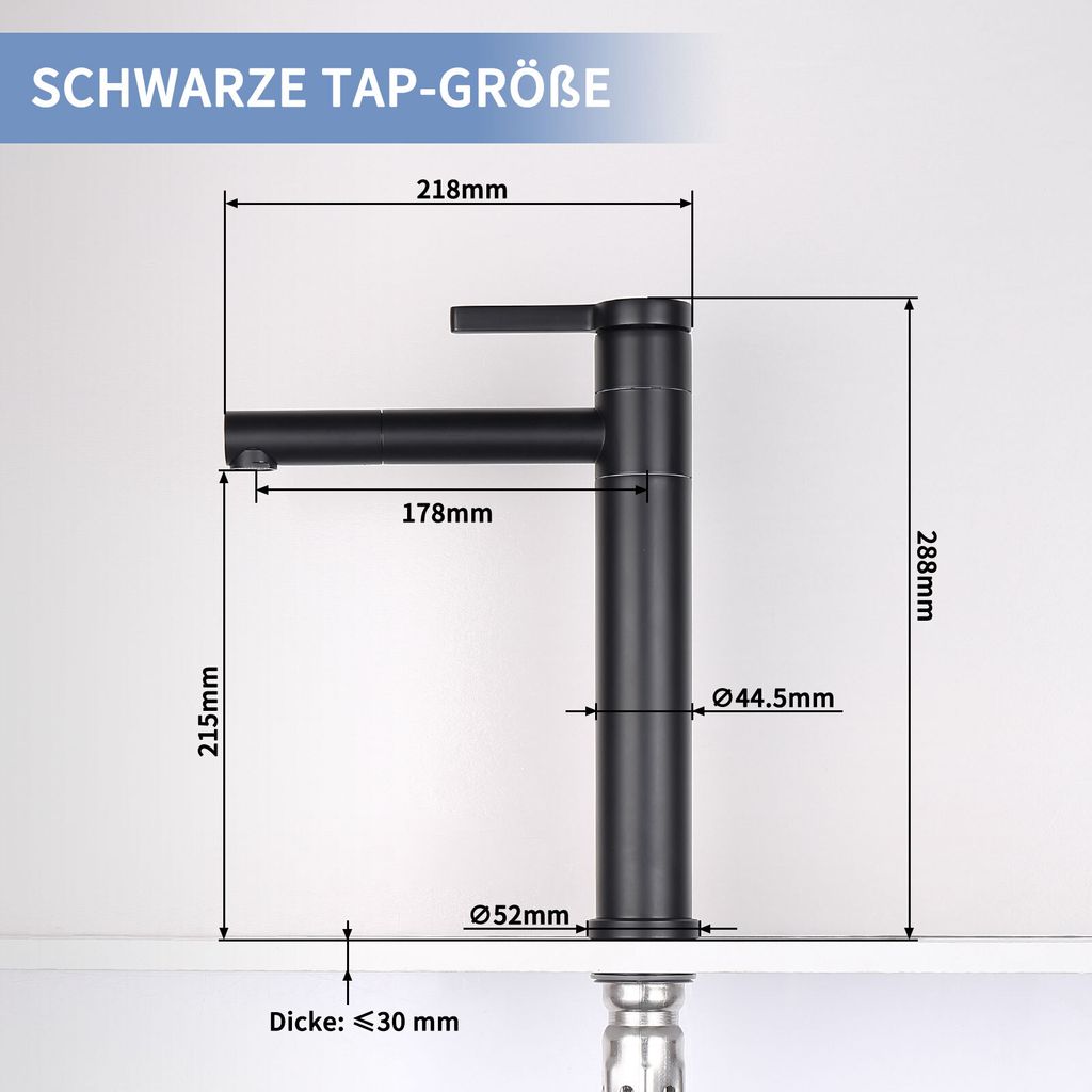 Homelody Wasserhahn Bad Schwarz,Waschtischarmatur Produktbild 6