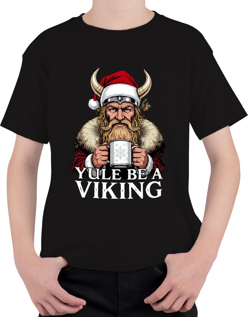 Yule Be A Viking Wikinger Weihnachten Bart Hörner Vintage Uni Kinder T-Shirt, Schwarz, 116