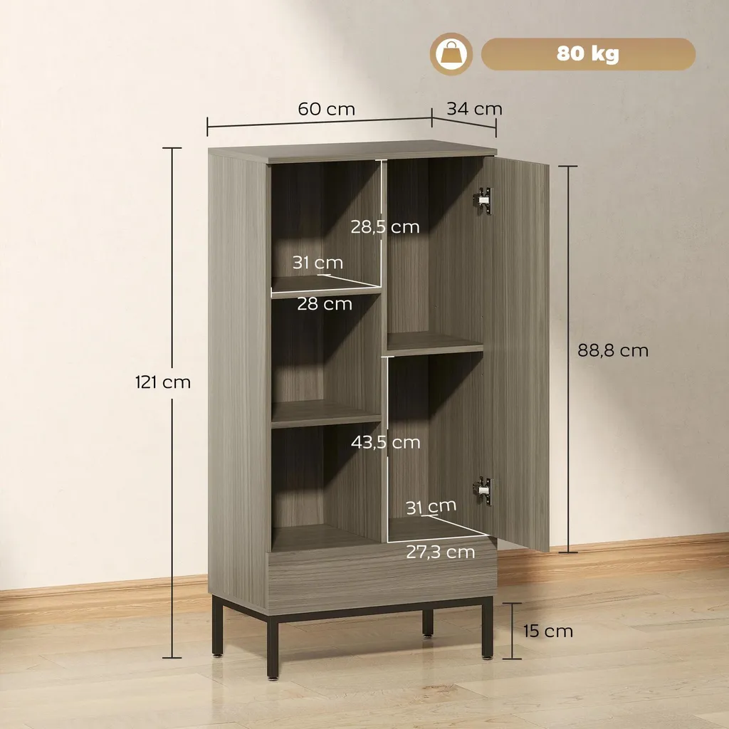 Buffet gain de place pour petit salon - Rangement polyvalent 121 cm - 3