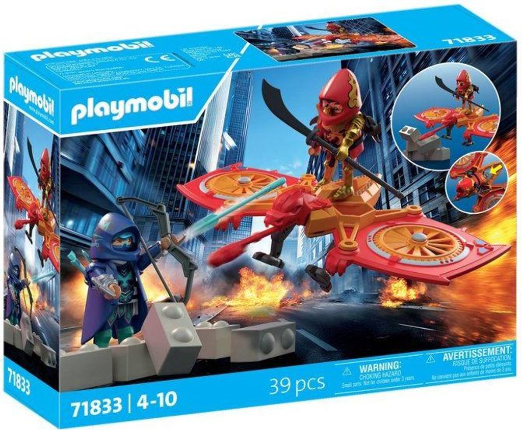 PLAYMOBIL Super Heroes Superheld mit Drohne gegen Ninja, 71833, Inklusive Drohne, Detaillierte Figuren, Vielseitiges Zubehör