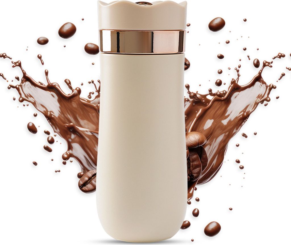 Tragbarer French-Press-Reisebecher, 320 ml, doppelwandig isolierter Edelstahl-Kaffeebereiter fuer gemahlenen Kaffee und Teeblaetter unterwegs