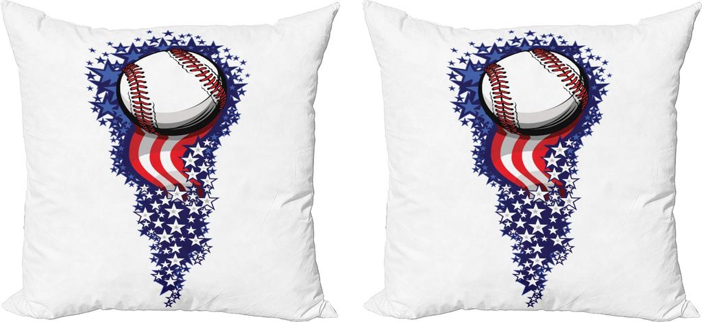ABAKUHAUS Sport Kissenbezug Set (2Stück), Sternenbanner Feuerwerks Patriot Baseball Feier Feiertags Flaggen Grafik, 50 x 50 cm, Weiß Lila Rot