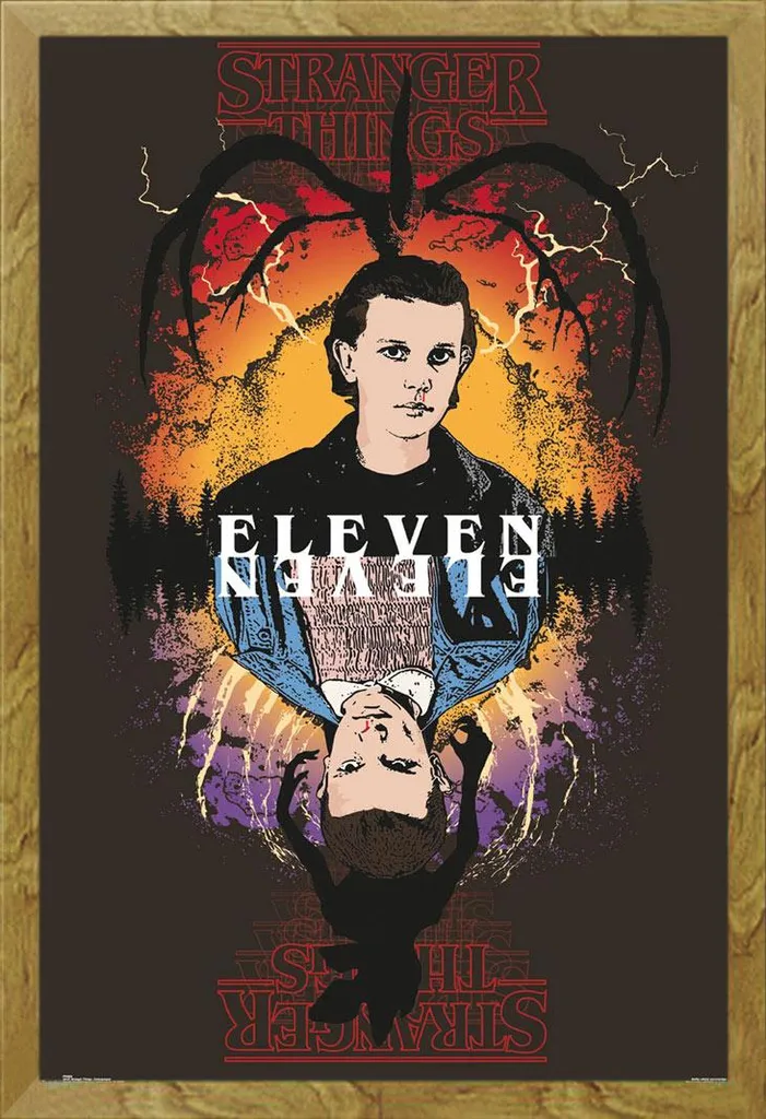 Quadro Stranger Things Undici - Cornice Legno Rovere e Vetro Acrilico