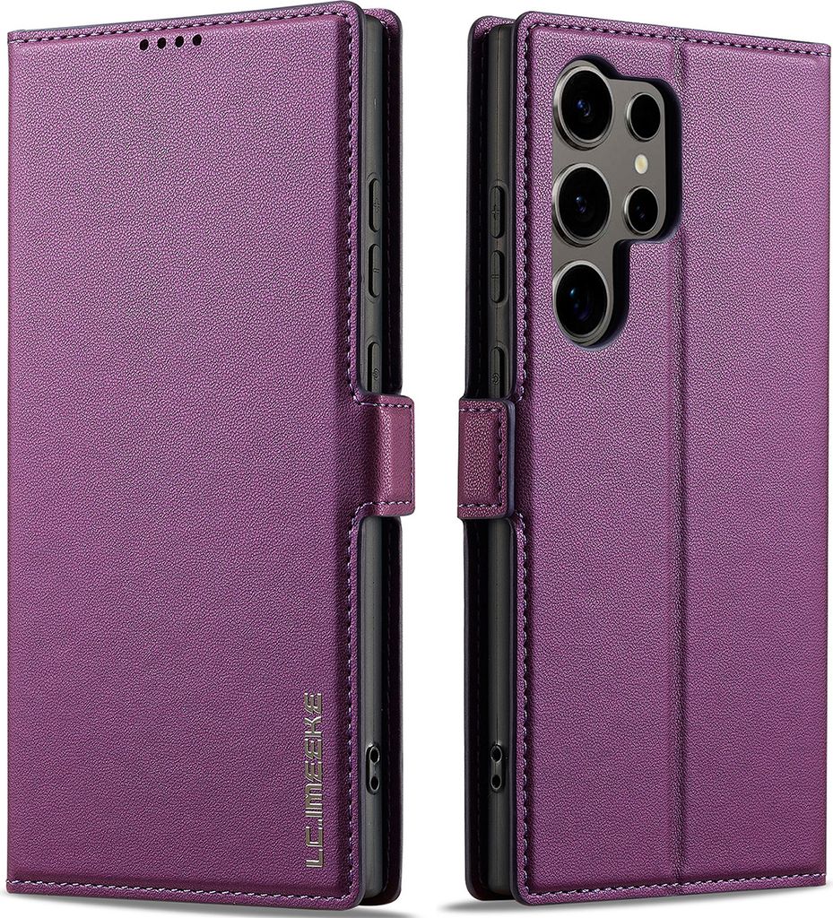 Handyhülle für Samsung Galaxy S22 Ultra 5G, Magnetische Flip Leder Hülle mit Kartenfach und Standfunktion Lila