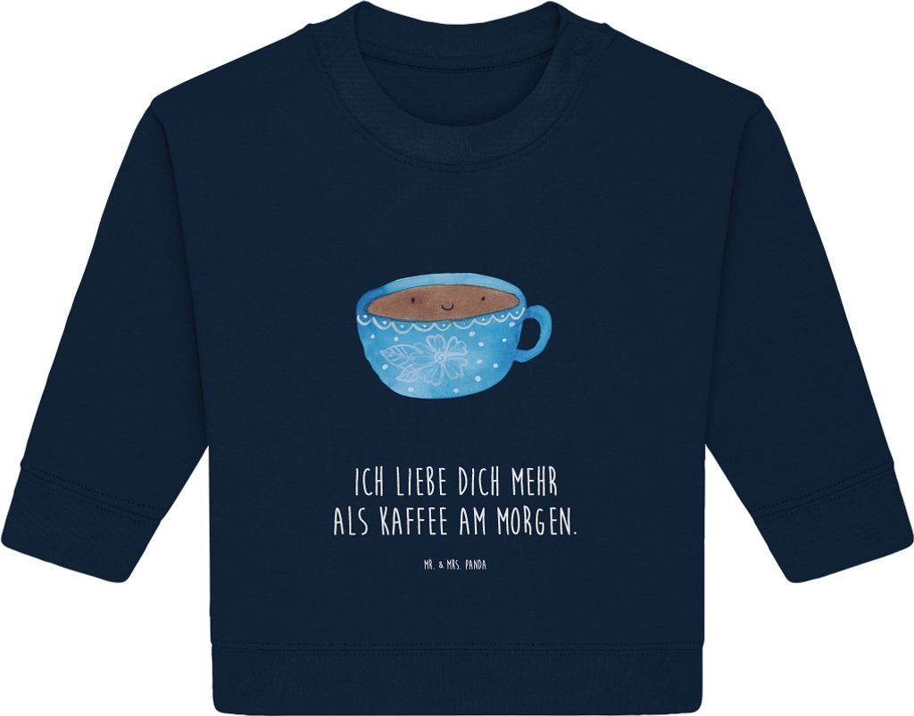 Mr. & Mrs. Panda Organic Baby Pullover Kaffee Tasse 24. - 36. Monat - French Navy - Geschenk, Glücklich, Liebe, Genuss, Geschmack, Bullover, Lusti...