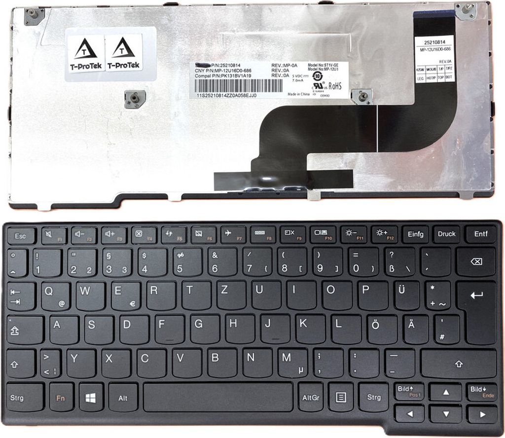 DE - Tastatur Keyboard mit Schwarz Rahmen kompatibel für Lenovo Ideapad Yoga 11s