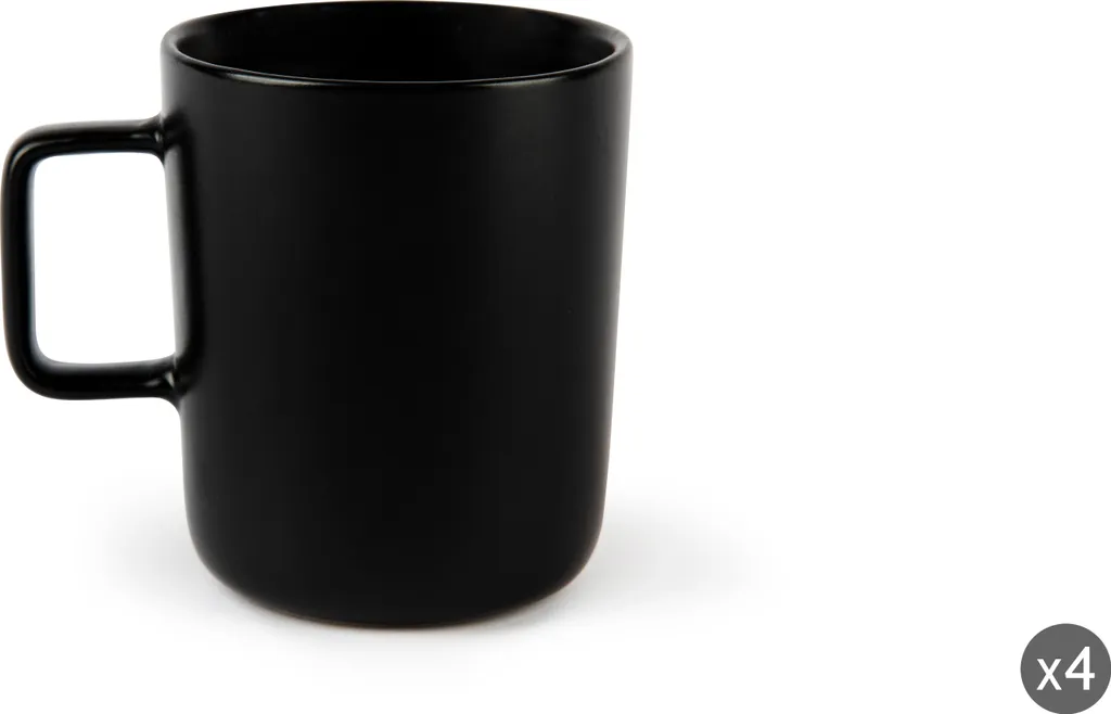 4 Tazze Excelsa Gres Nero 32cl | Set Mug Resistenti per Famiglia