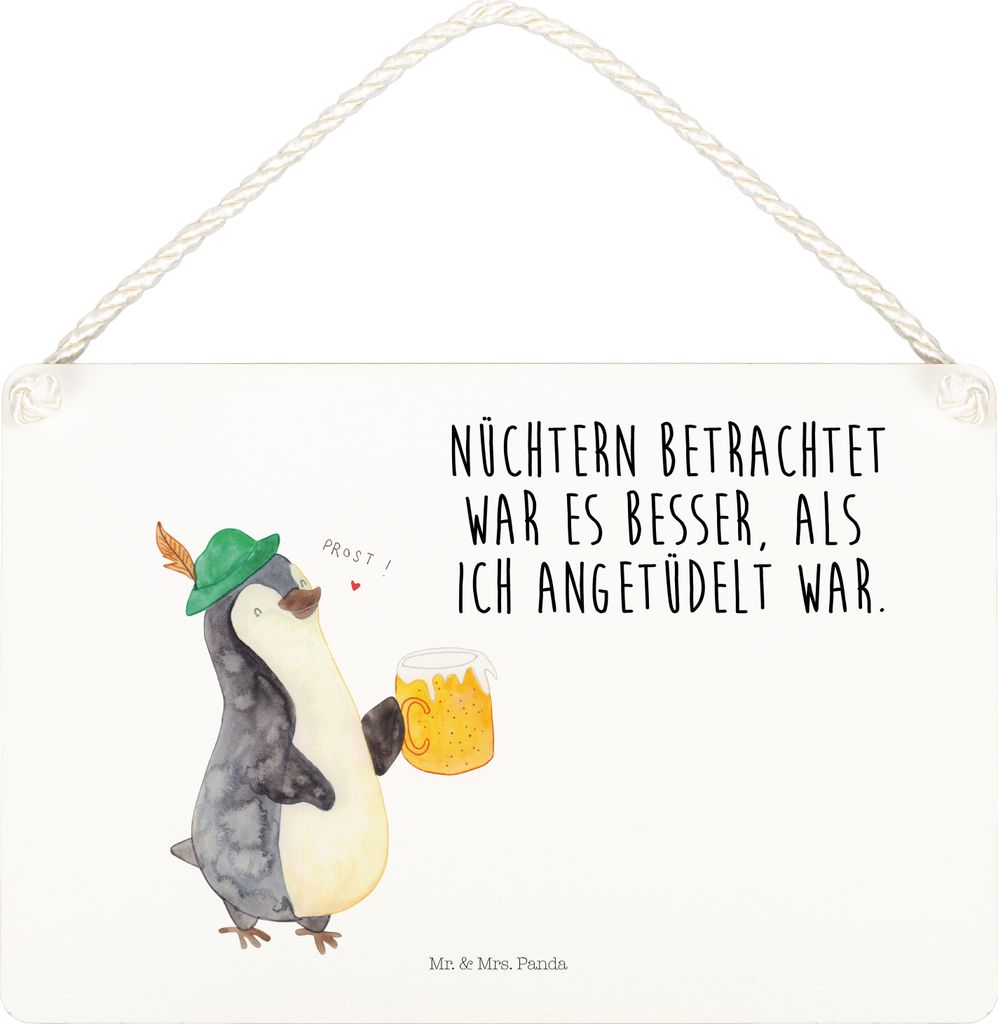 Mr. & Mrs. Panda Schild Pinguin Bier DIN A5 - Weiß - Geschenk, Türschild, Holzschild, hängeschild, wandhänger, Beschwippst, holzbild, , Feierab...