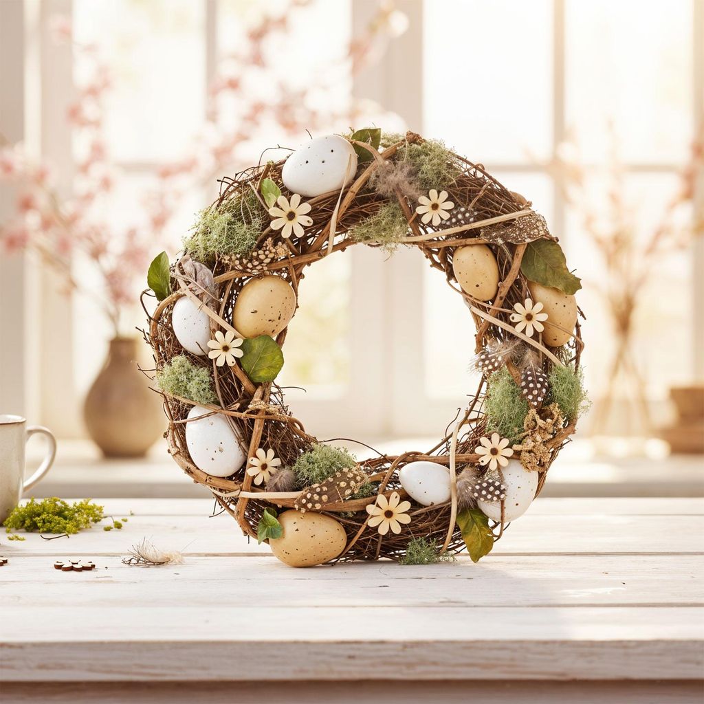 Deko Kranz Ostern 30cm Natur Frühling Türkranz Gesteck Eier Blumen Osterdeko