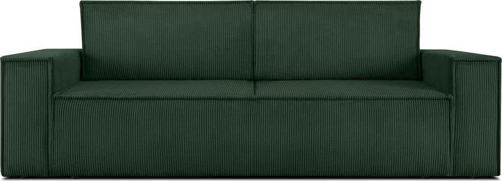 A dark green sofa with a corduroy texture.