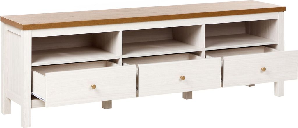 BELIANI TV Schrank Weiß / Braun Spanplatte 3 Schubladen Produktbild 