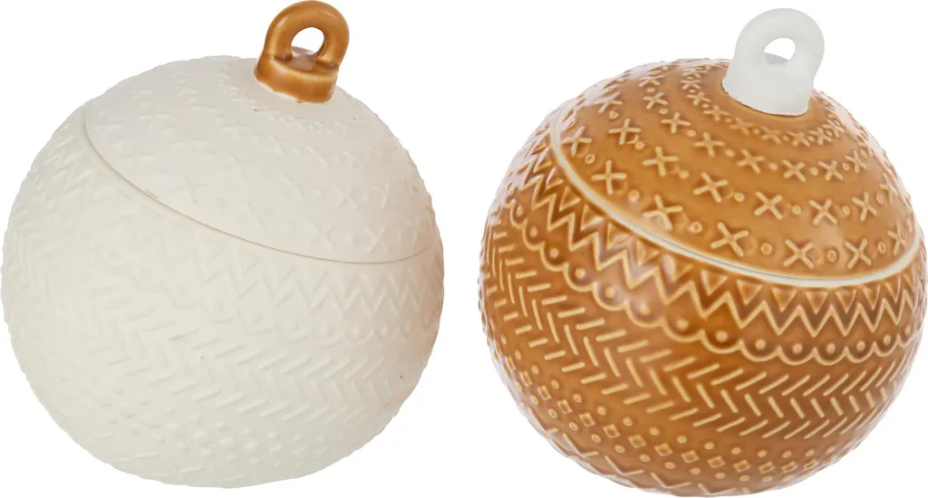 Pot Boule de Noël en Porcelaine Jaune Moutarde et Blanc Style Chic 2