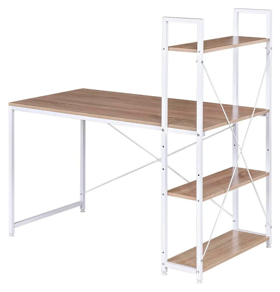 Bureau informatique avec 4 étagères en MDF chêne clair 120 x 64 cm