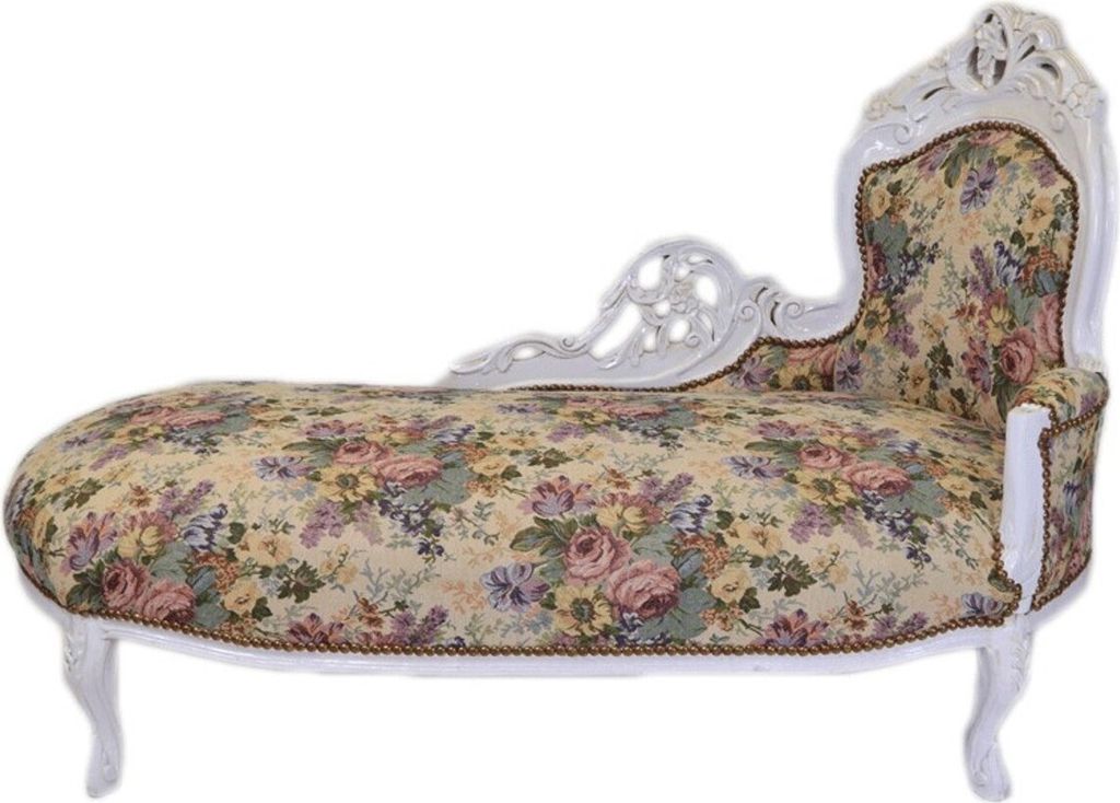 Casa Padrino Barock Chaiselongue Blumenmuster / Antik Weiß - Möbel Lounge Liege Recamiere