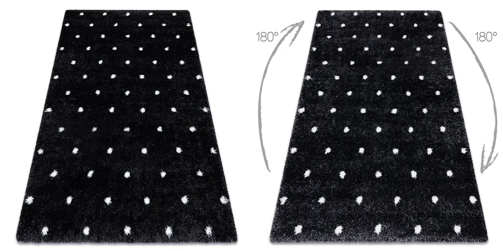 Tapis Moelleux Shaggy Anthracite à Pois Blancs et Noirs 160x220 cm