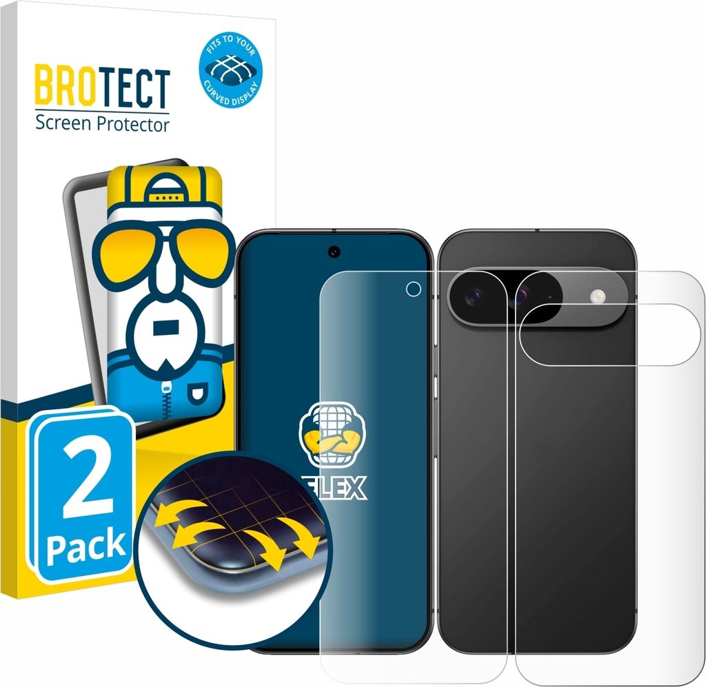 2x BROTECT Fullscreen Schutzfolie für Google Pixel 9 (Display+Rückseite) Displayschutz Folie Fullcover Klar Transparent