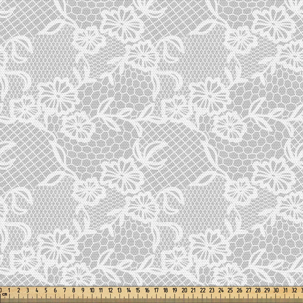 Tissu au Mètre Imprimé Oriental Gris et Blanc pour Couture - 148x300cm