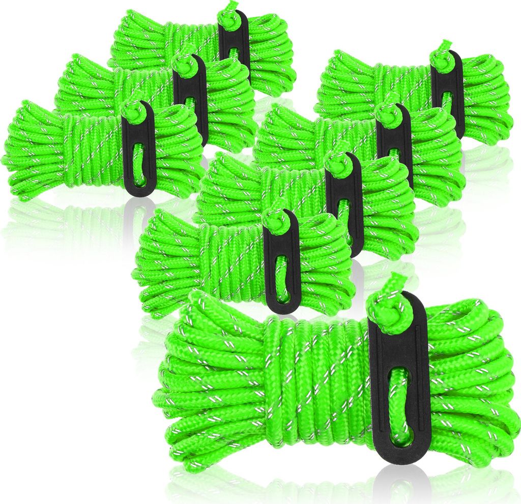 COM-FOUR 8x Abspannseil je 4m für Camping reflektierend in grün - Zeltschnur mit Abspannschnalle - Spannschnur - Camping Schnur - Seilspanner -...