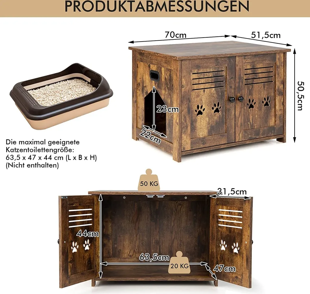 Armadietto per Gatti COSTWAY Vintage: Mobile Lettiera in Legno Elegante - 6