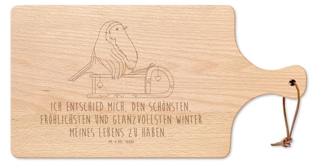 Mr. & Mrs. Panda servierbrett holz Rotkehlchen Schlitten - Transparent - Geschenk, Schneidebrett, Weihnachten, Frühstücksbrett, Vogel, Pizzabrett...