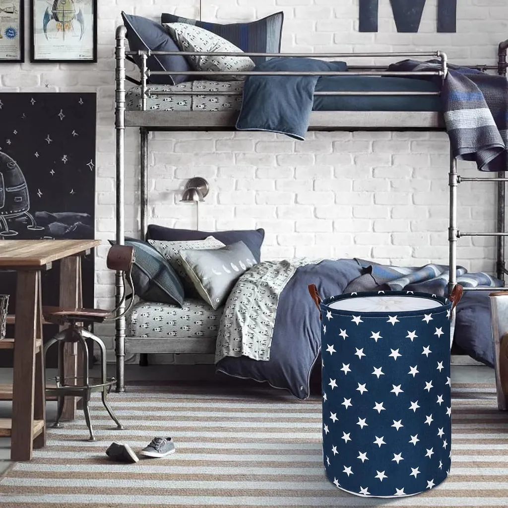 Panier à linge XL en coton pliable 61 cm avec imprimé étoiles bleues