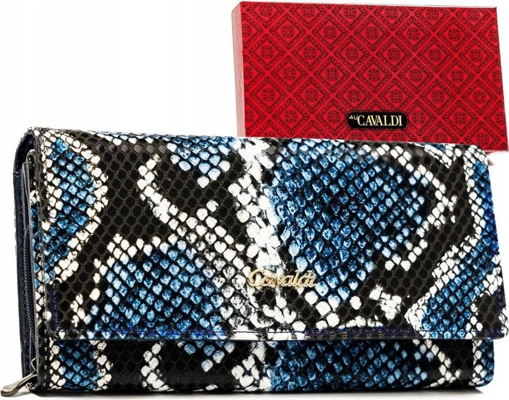 4U Cavaldi | Großes Portemonnaie, für Frauen, aus Natur und Bioleder, Marine, 19x10 cm