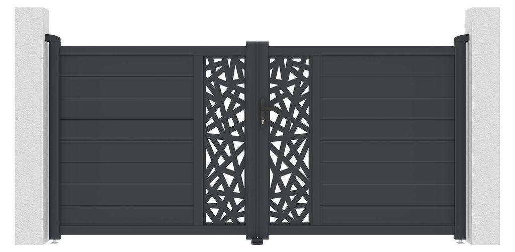 Drehtor 3m RUIVO H.140cm + Tor 1m RUIVO H.140cm graues Aluminium