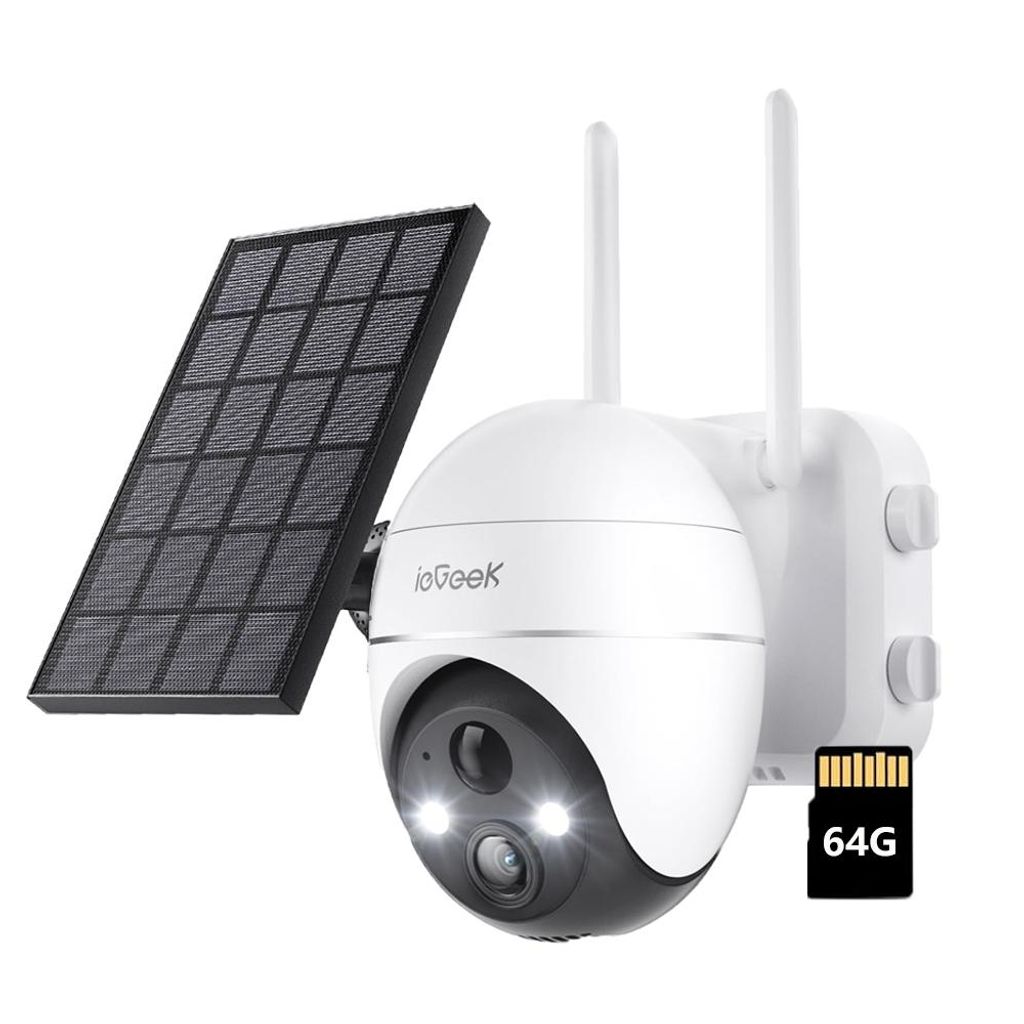 5MP Überwachungskamera Aussen Akku Solar 2K PTZ WLAN Kamera Überwachung Außen mit Solarpanel PIR Bewegungsmelder, 2,4GHz WiFi mit 64G TF Karte