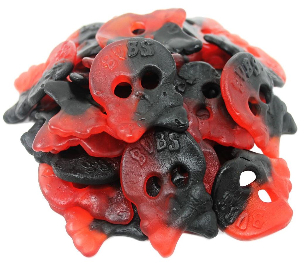 Totenkopf Fruchtgummi mit Himbeergeschmack und Lakritz Produktbild 