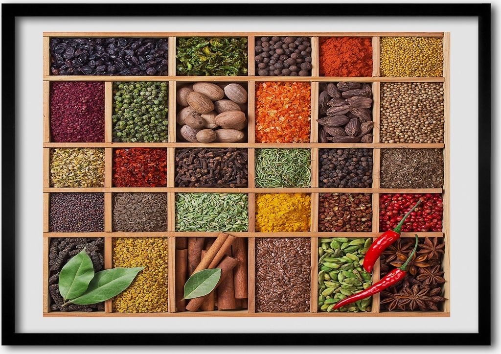 Bild - Bilderrahmen - 100 cm x 70 cm - MDF - Rahmen - Foto - Wandkunst Gewürze und Kräuter