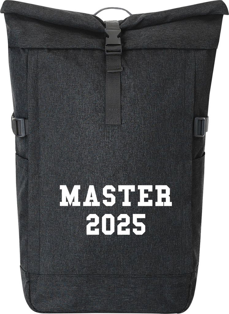 Huuraa Kurierrucksack Master 2025 Abschluss 30-44 Liter Black Melange Fairtrade Rolltop Rucksack Geschenkidee