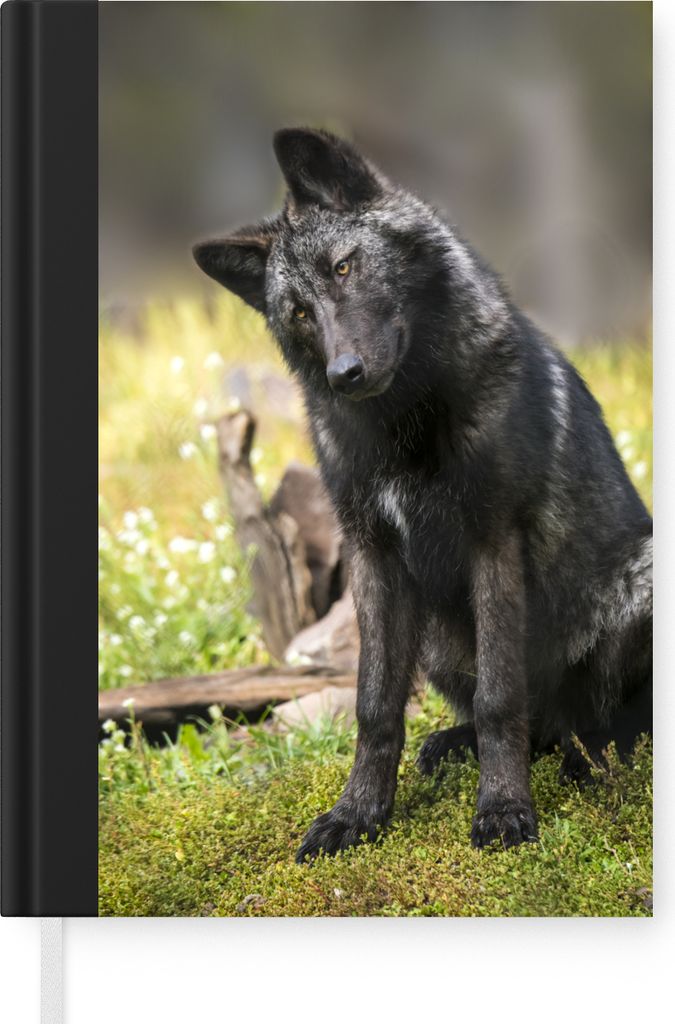 MuchoWow Notizbuch Tagebuch Haushaltsbuch Notebook A5 Wolf - Schwarz - Gras - Notizblock - Notizheft - Notebook - Schreibblock - Papier