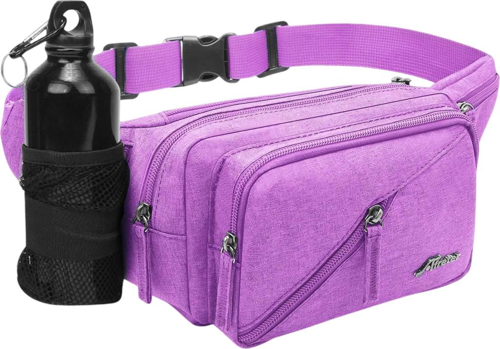 Gürteltasche mit Flaschenhalter, Sport Bauchtasche, Hüfttasche für Wandern Reise Camping, Lila