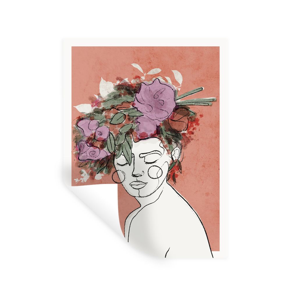 MuchoWow Wandtattoo Wandsticker Wandaufkleber Porträt - Frau - Blumen - Pastell 30x40 cm Selbstklebend und Repositionierbar - Sticker - Dekorfolie