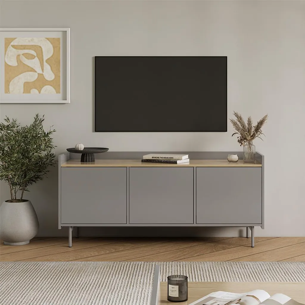Meuble TV Gris Vicco Velina 140cm : Fini le Désordre et les Câbles au Salon