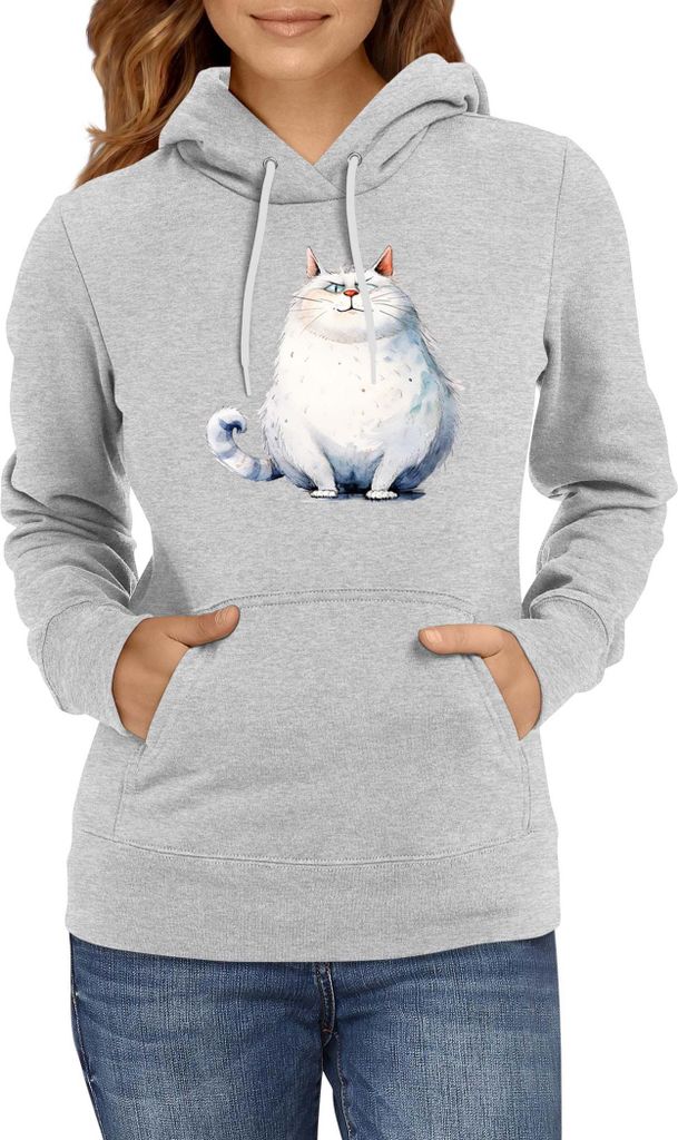 Damen Kapuzenpullover Funny Cats Breeds Fat Cat Cat, Lady 2XL / Grau