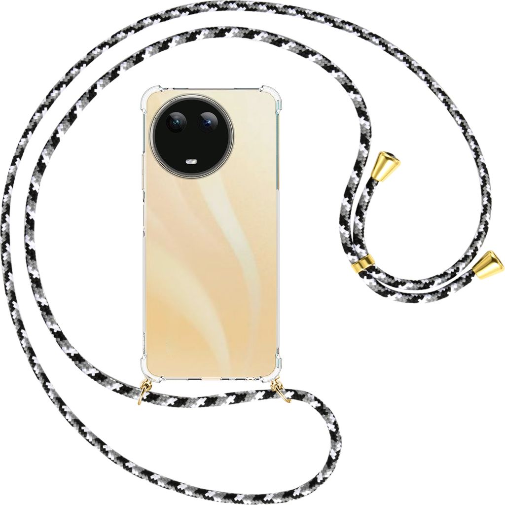 Handykette Backcover-Schutzhülle mit Band (Metall goldfarben) für Realme C67 4G - schwarz/grau/weiß