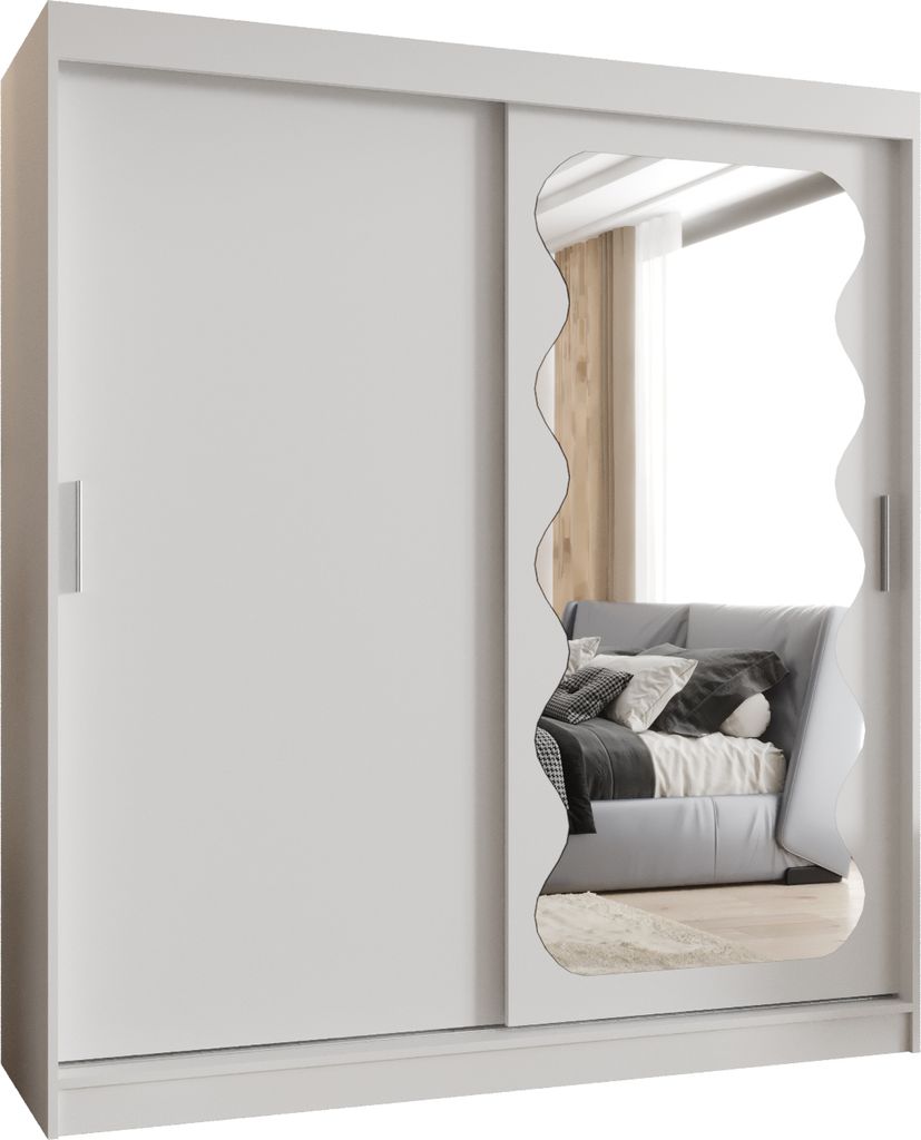 MEBLE KRYSPOL SPOTI 180 Kleiderschrank mit zwei Schiebetüren für Schlafzimmer – moderner Aufbewahrungsschrank mit Kleiderstange und Regalen –...