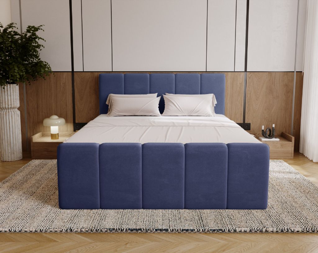 Kaiser Möbel Boxspringbett Berg mit Matratze, Stoff Komodo Marineblau 140x200 cm