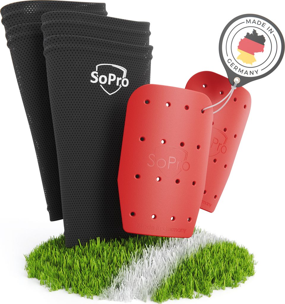 SoPro Mini Schienbeinschoner für Fußball - inklusive Socken - Für Kinder & Erwachsene - leicht, klein, rutschfest & geruchsneutral