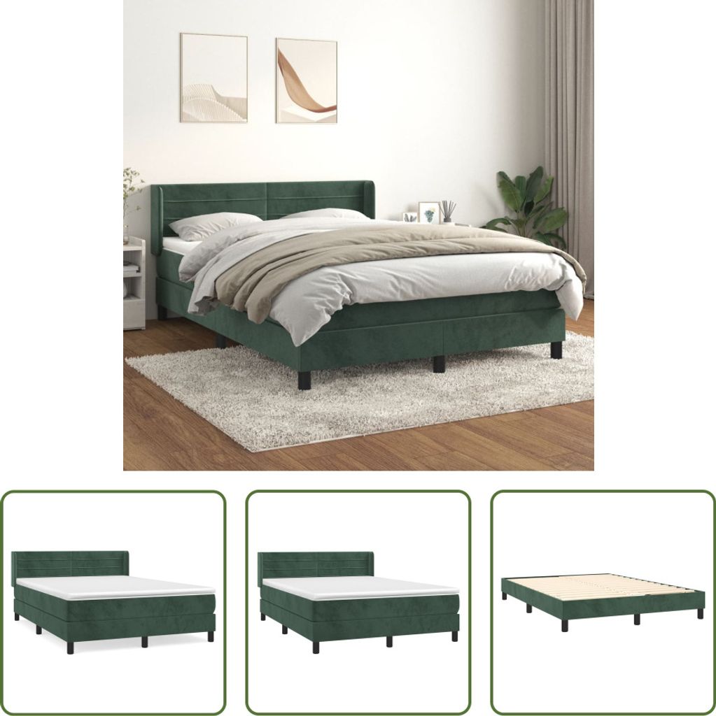 The Living Store Boxspringbett mit Matratze Dunkelgrün 140x200 cm Samt