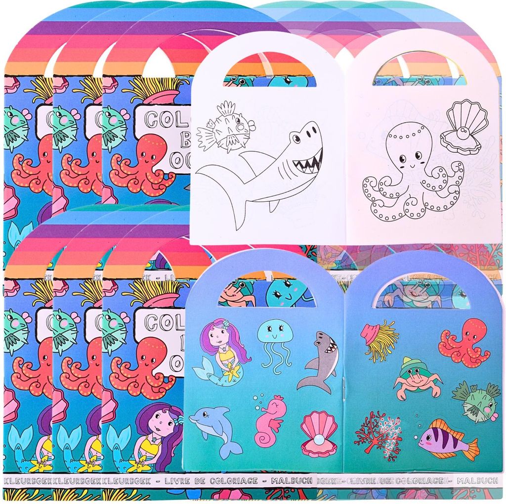 12 Stück Meerjungfrau Motiv Malheft Ausmalheft Set mit je 15 Sticker