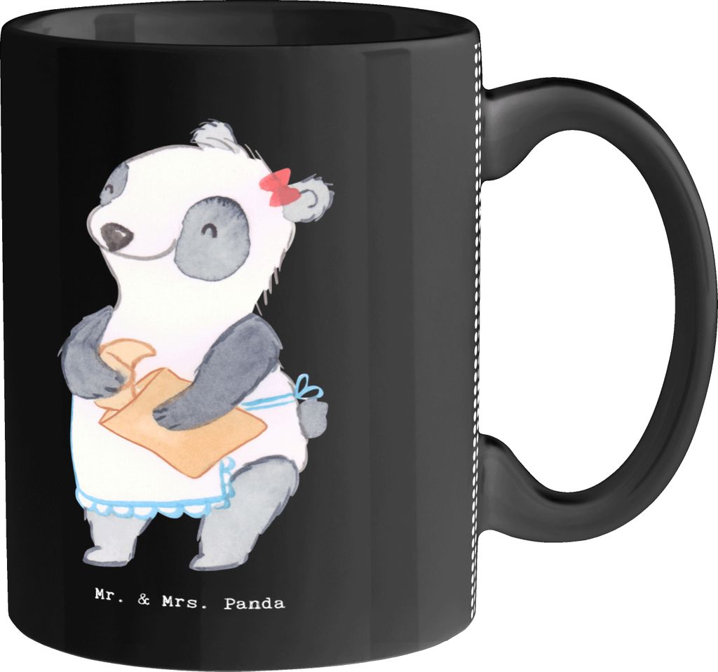 Mr. & Mrs. Panda Kaffeetasse Bäckerin Herz - Schwarz - Geschenk, Backstube, Teetasse, Frühstück, tasse für büro, Pott, Bäckerei, Brotmanufakt...
