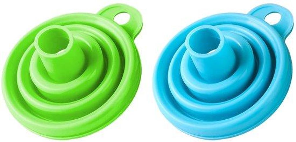 Silikonische, opvouwbare, flexibele keuken trechter, kleine, groen-blauw, voor vloeistoffen, olie, poeder