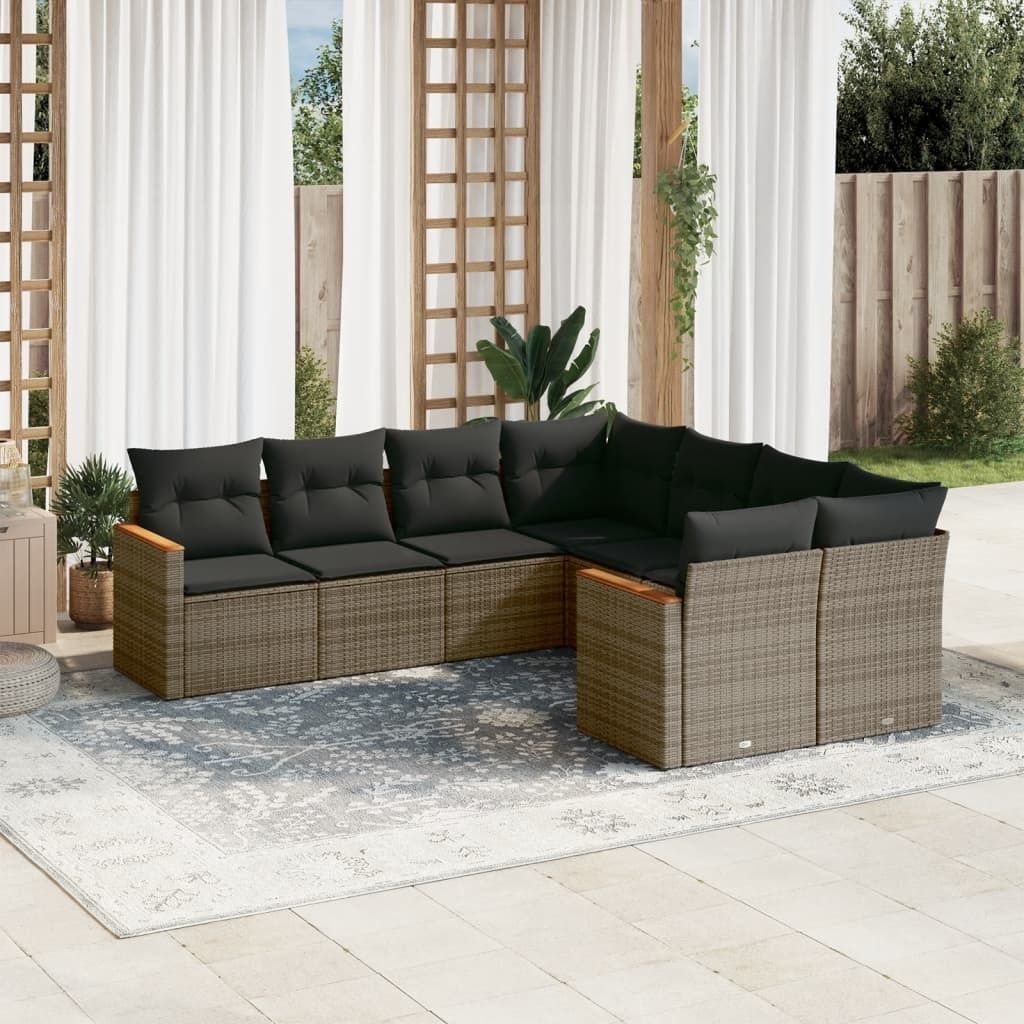 Design 8-tlg. Garten-Sofagarnitur mit Kissen Grau Poly Rattan, Gartenmöbel-Sets 2024 Neu