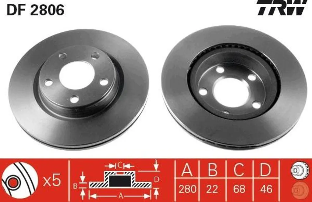 Disque de frein anti-vibration TRW DF2806 pour VW Passat et Audi A4